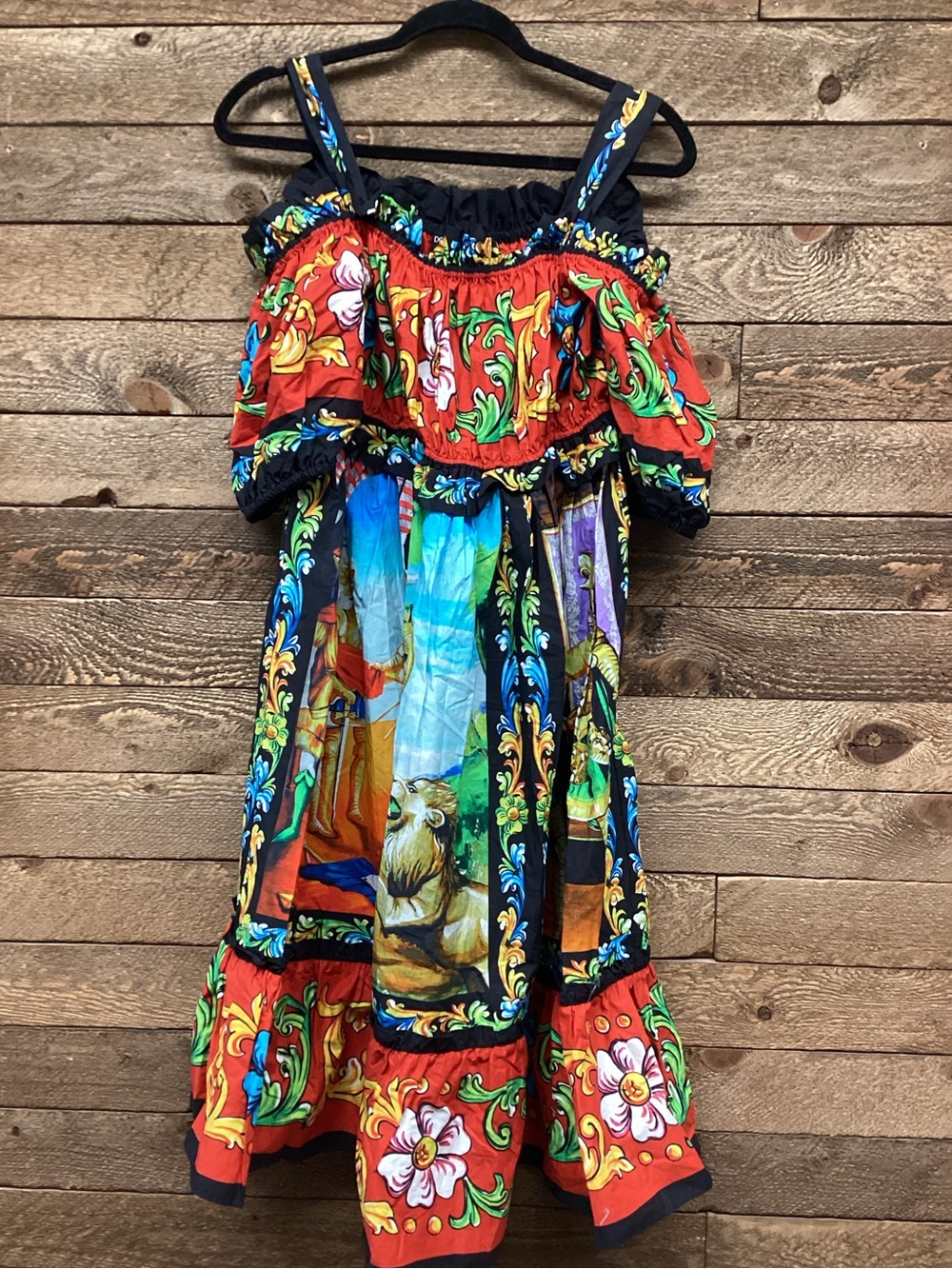 Dolce & Gabbana Sicilian Carretto Off Shoulder Cotton Midi Dress IT 40 - Picture 3 of 11